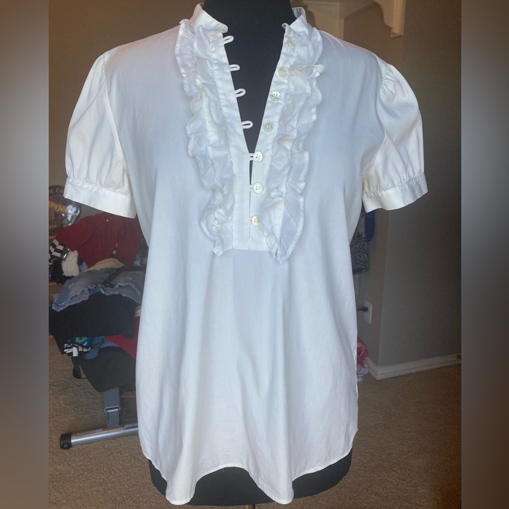 Theory Off-White Ruffled Women's Top, short sleeve, size medium